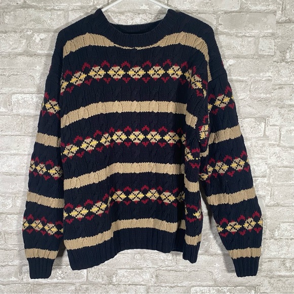 Tommy Hilfiger Other - Vintage handknitted colorful cable knit Sweater men’s size large 100% cotton